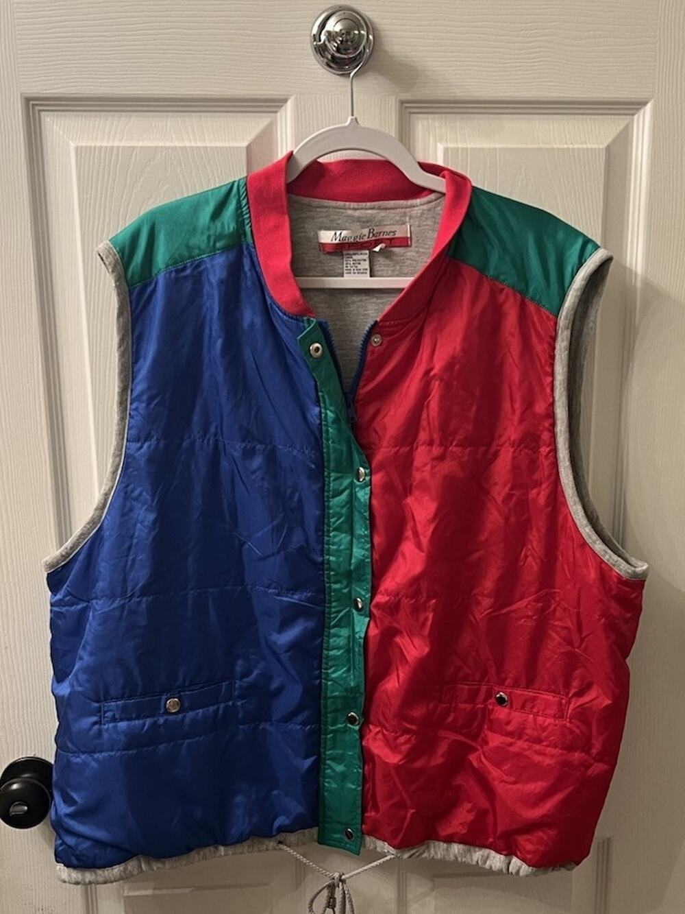 Vtg 80s Maggie Barnes Sport Color Block Puffer Vest L XL Retro Primary Kidcore